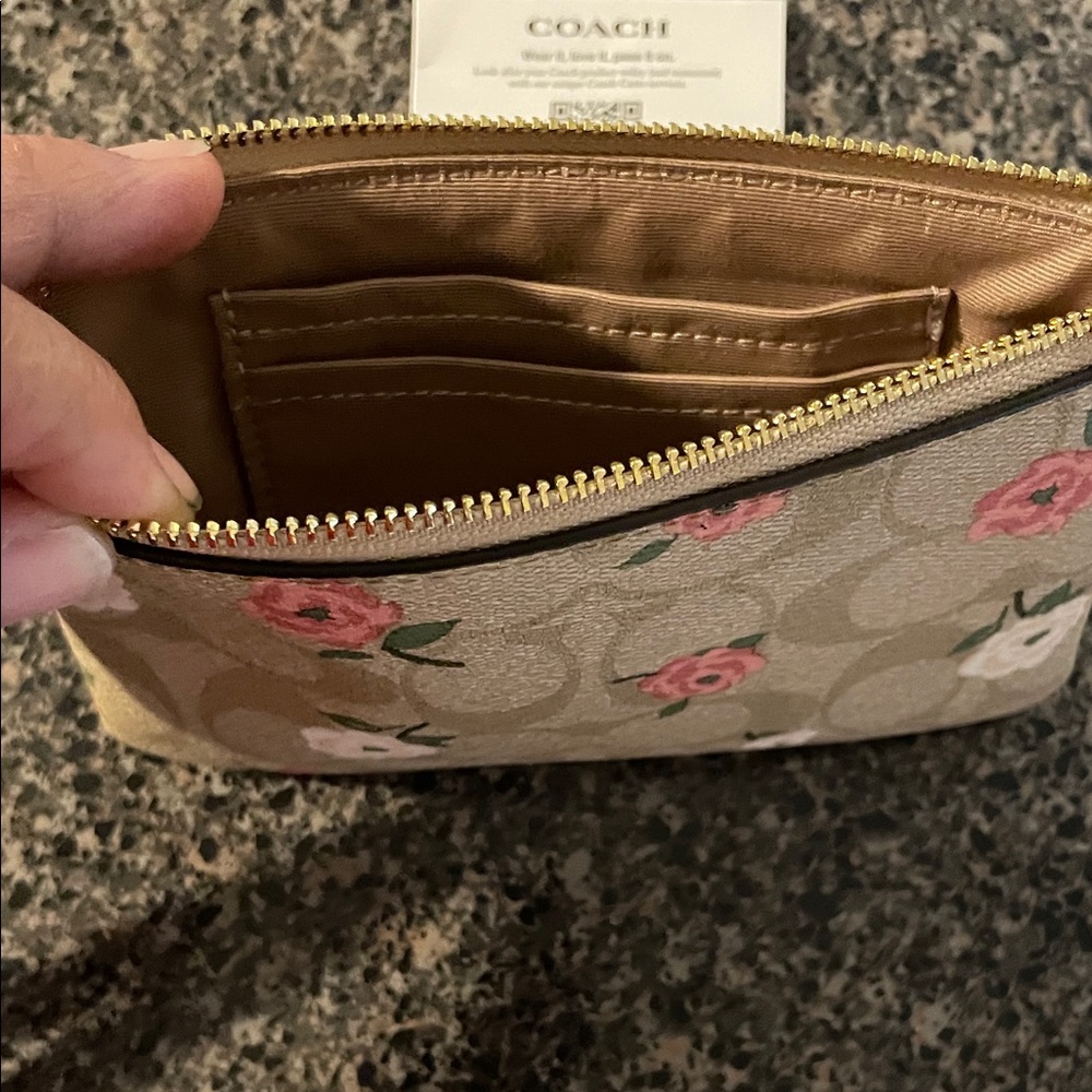 Coach Floral Wristlet in Beige and Coral - Picture 3 of 5